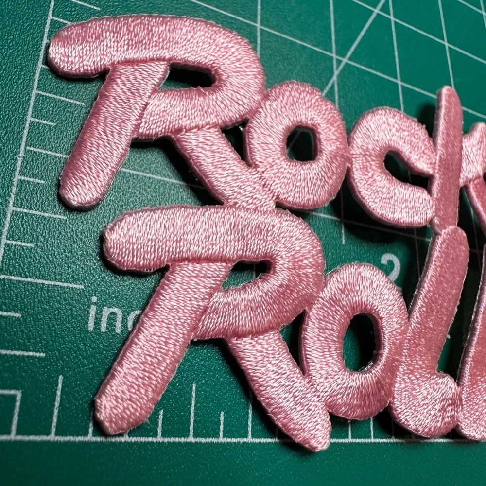Rock‎ N Roll Pink Embroidered Iron On Patch Applique DIY Crafts